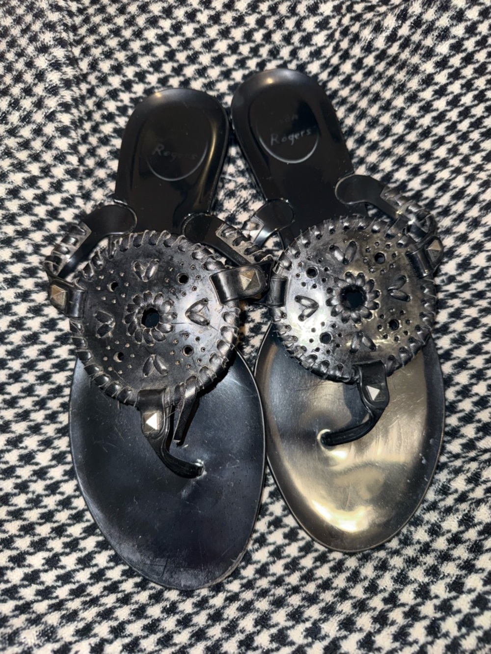 Vintage Jack Rogers Black Leather Jelly Miller Sandals
